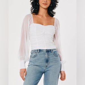 Long-Sleeve Cinch Chiffon Top